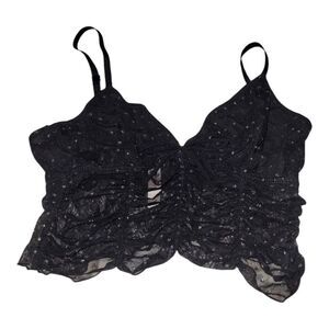 Colsie Black and Silver Dot Mesh Ruched Bralette Top Adjustable strap NWT M